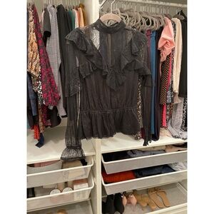 New Express Black Lace Blouse with Sleeves